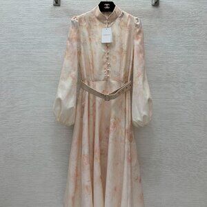 Zimmermann Floral Long Sleeve Midi Dress with Belt